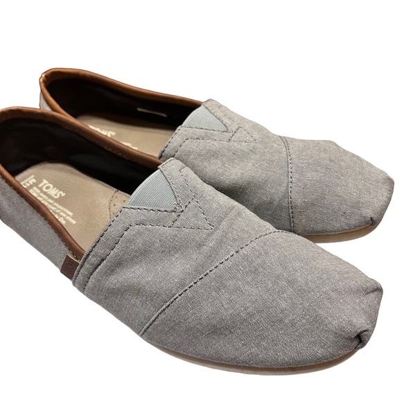 TOMS Men’s Classic Grey Chambray / Synthetic Leather Trim Slip-on Size 11 - Picture 1 of 14